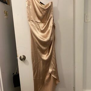 White Fox Boutique One Shoulder Satin Dress - Champagne